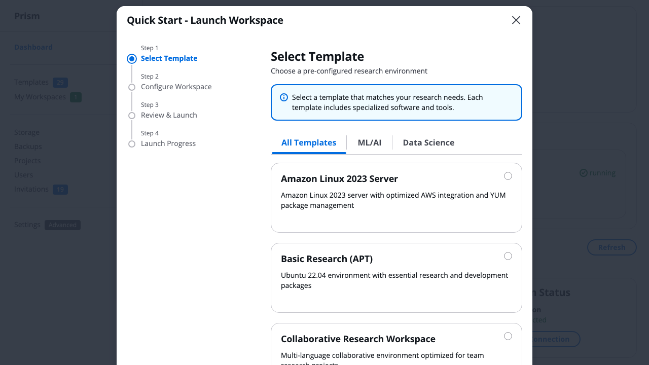 GUI Quick Start Wizard - Template Selection