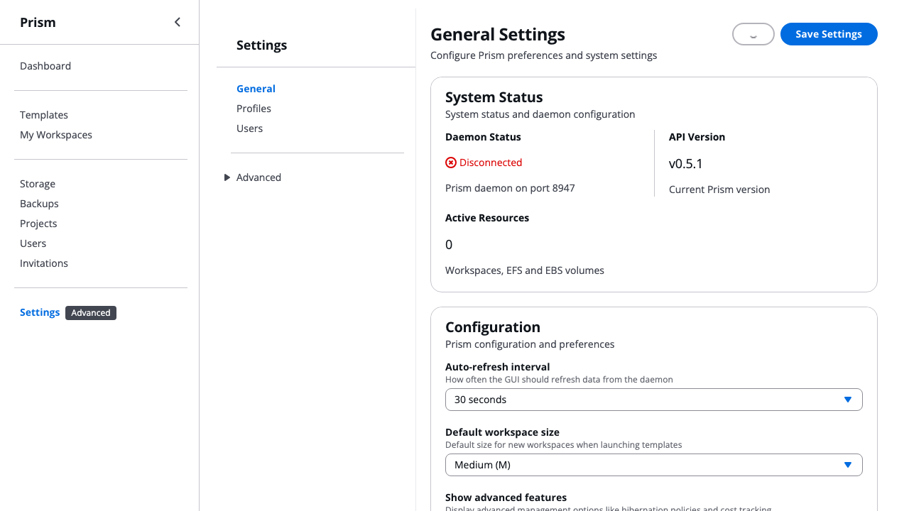 Settings Interface