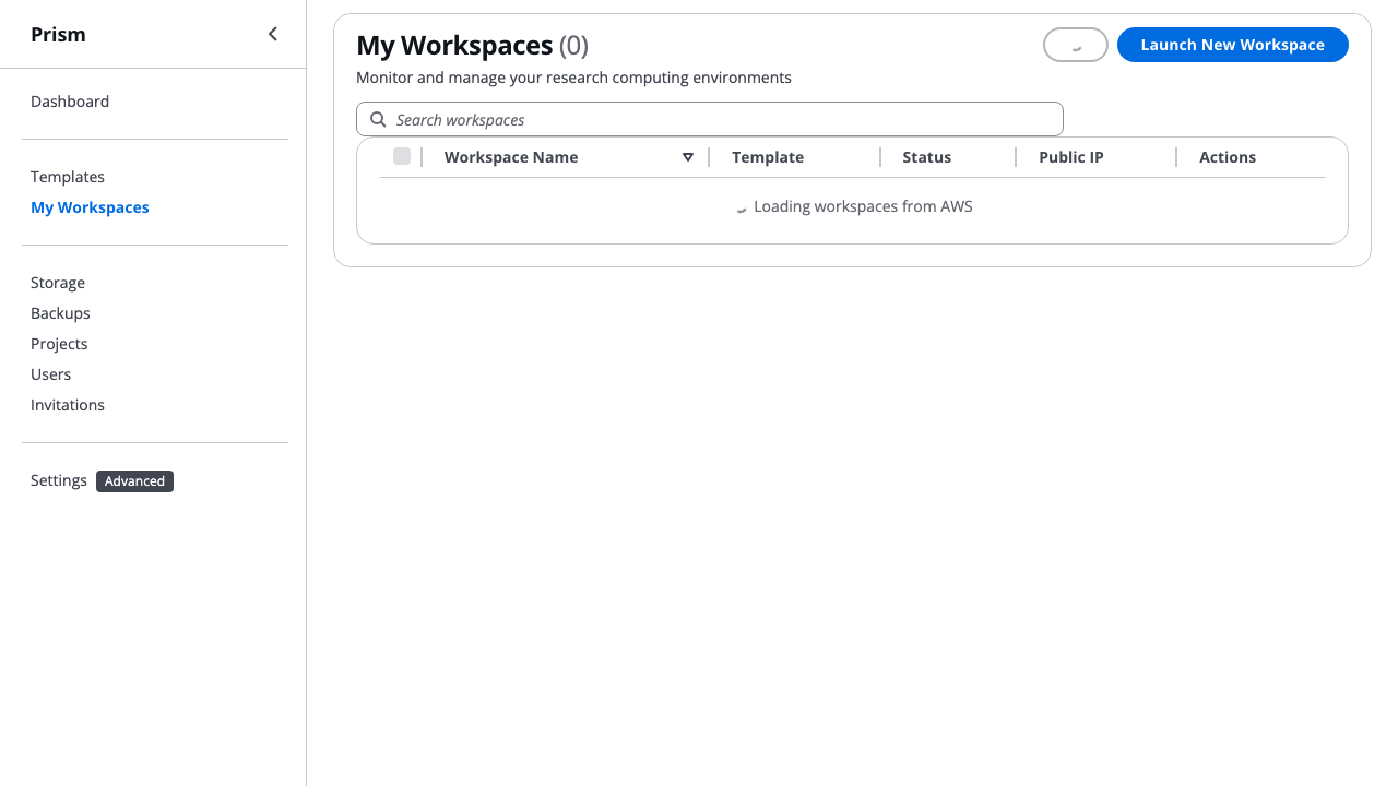 My Workspaces Interface